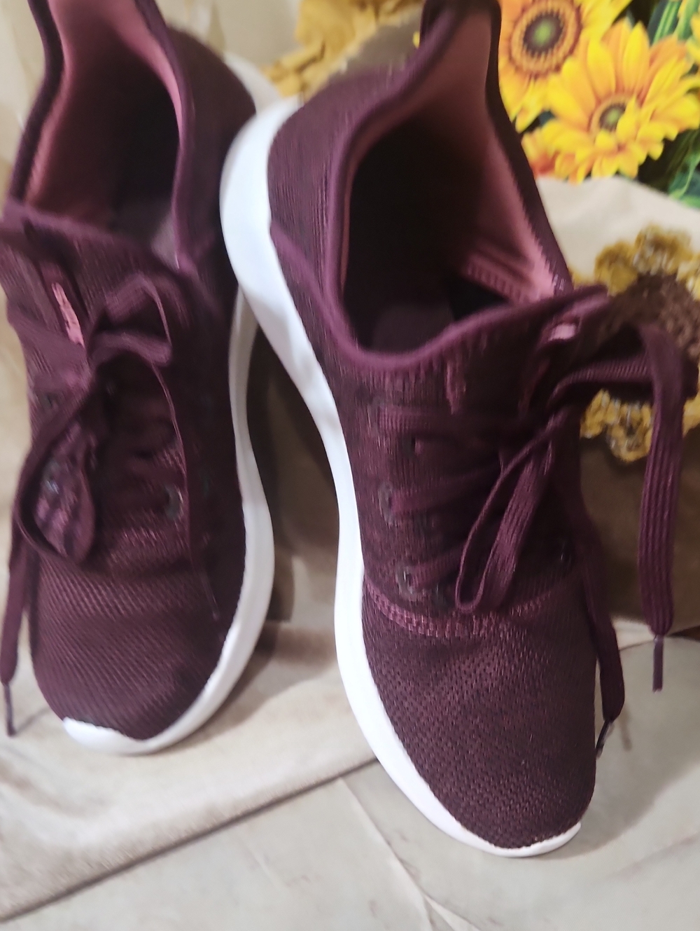 adidas Women's Maroon Knit Lace-Up Athletic Sneakers